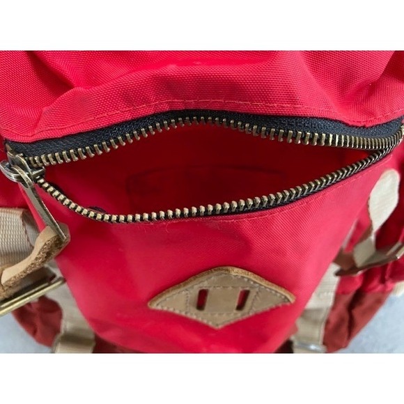 JanSport Heritage Rucksack Backpack Adobe Red Nylon Hiking Bag Tan Straps OOP - Picture 7 of 12